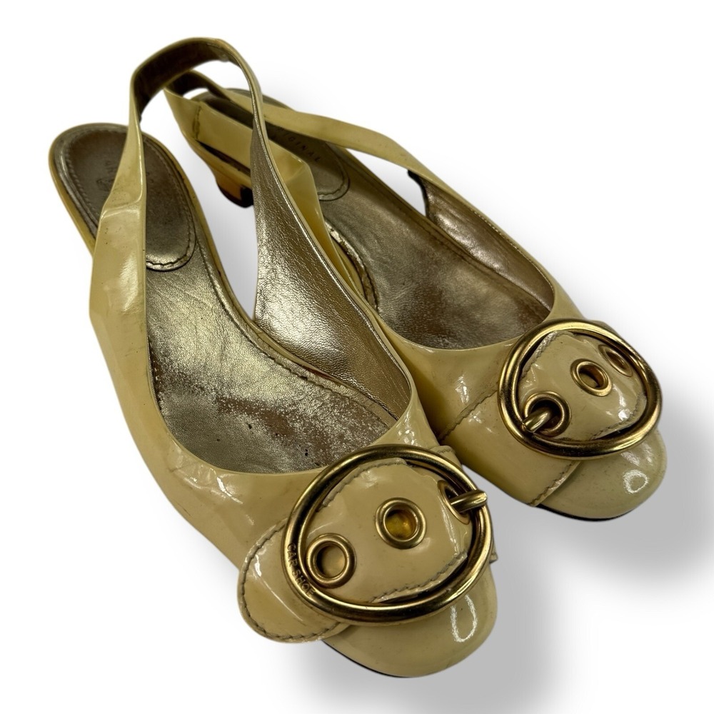 Car Shoe Yellow Patent Leather Heeled Strap Back‎ Driving Shoes Womens Size 39